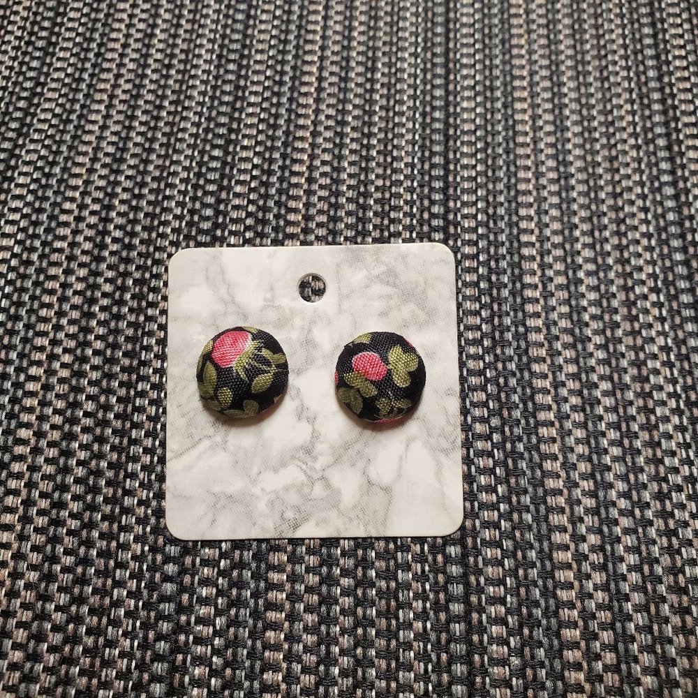 Women's Girl Pink Black Fabric Covered Floral Postback Stainless Steel Handmade